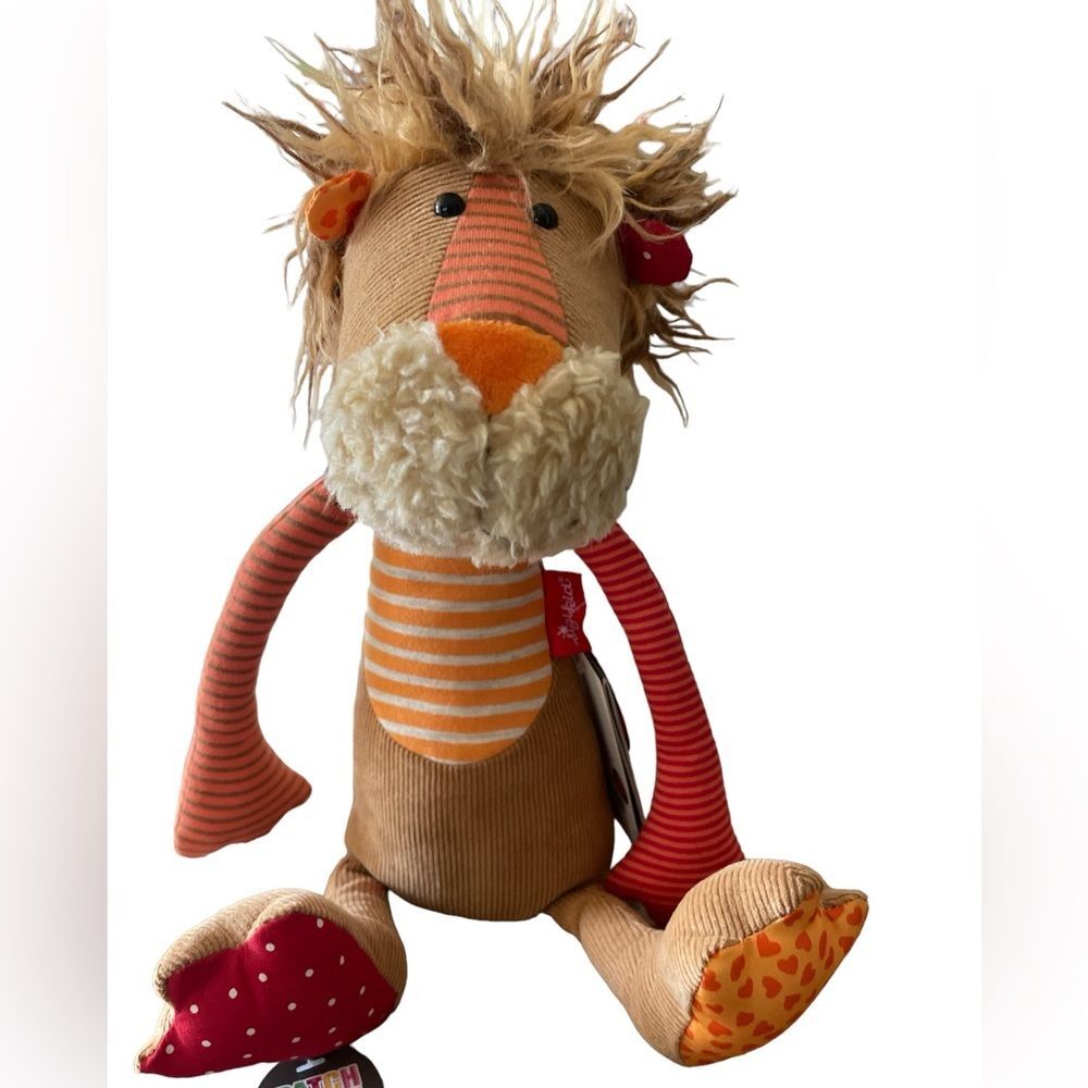 Sigikid Lion Plush 15" Floppy patchwork Corduroy Germany Scharrer & Koch